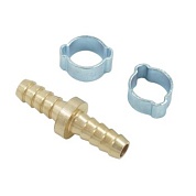 OPT-70808HH Штуцер соединительный латунный елочка-елочка 8 ? 8 мм, 2 обжимных оцинкованных стальных хомута OPTIMUS