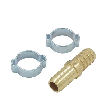 OPT-71212HH Штуцер соединительный латунный елочка-елочка 12 ? 12 мм, 2 обжимных оцинкованных стальных хомута OPTIMUS