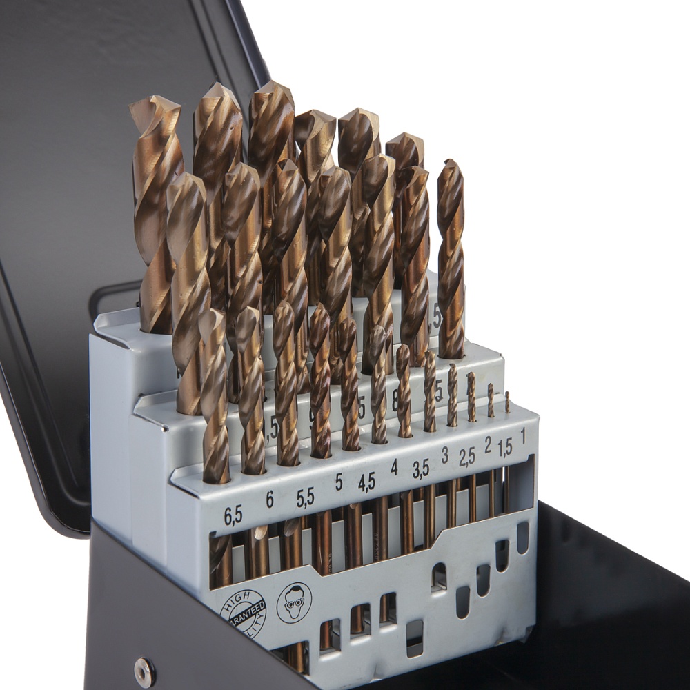 WDK-DC25 Набор сверл по металлу 1-13 мм, шаг 0,5 мм, HSS-Co, 25 предметов, металлический кейс Wiederkraft
