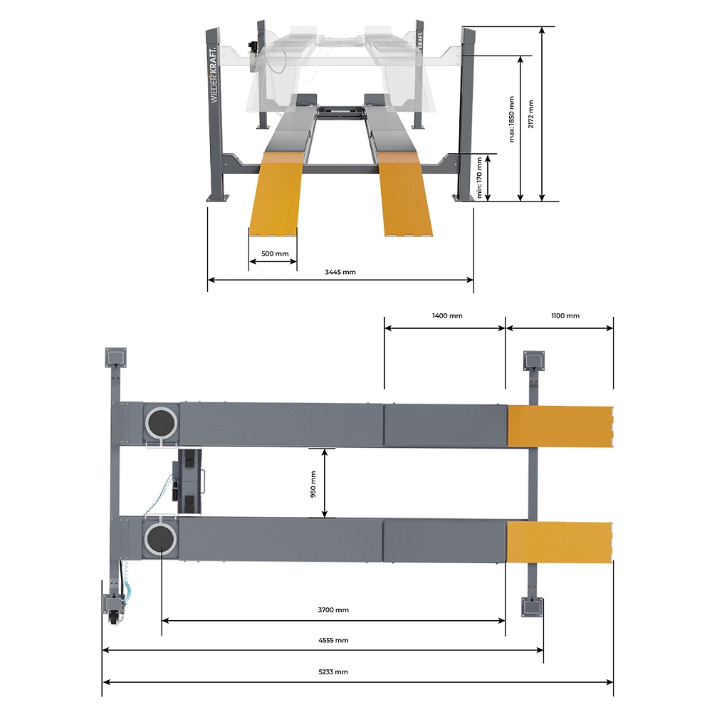 WDK-540 Подъемник гидравлический четырехстоечный для «развала-схождения», г/п 4 т, 380В WiederKraft 