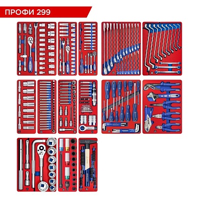 МАСТАК Набор инструментов "ПРОФИ" для тележки, 14 ложементов, 299 предметов