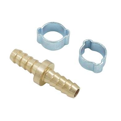 OPT-70808HH Штуцер соединительный латунный елочка-елочка 8 ? 8 мм, 2 обжимных оцинкованных стальных хомута OPTIMUS