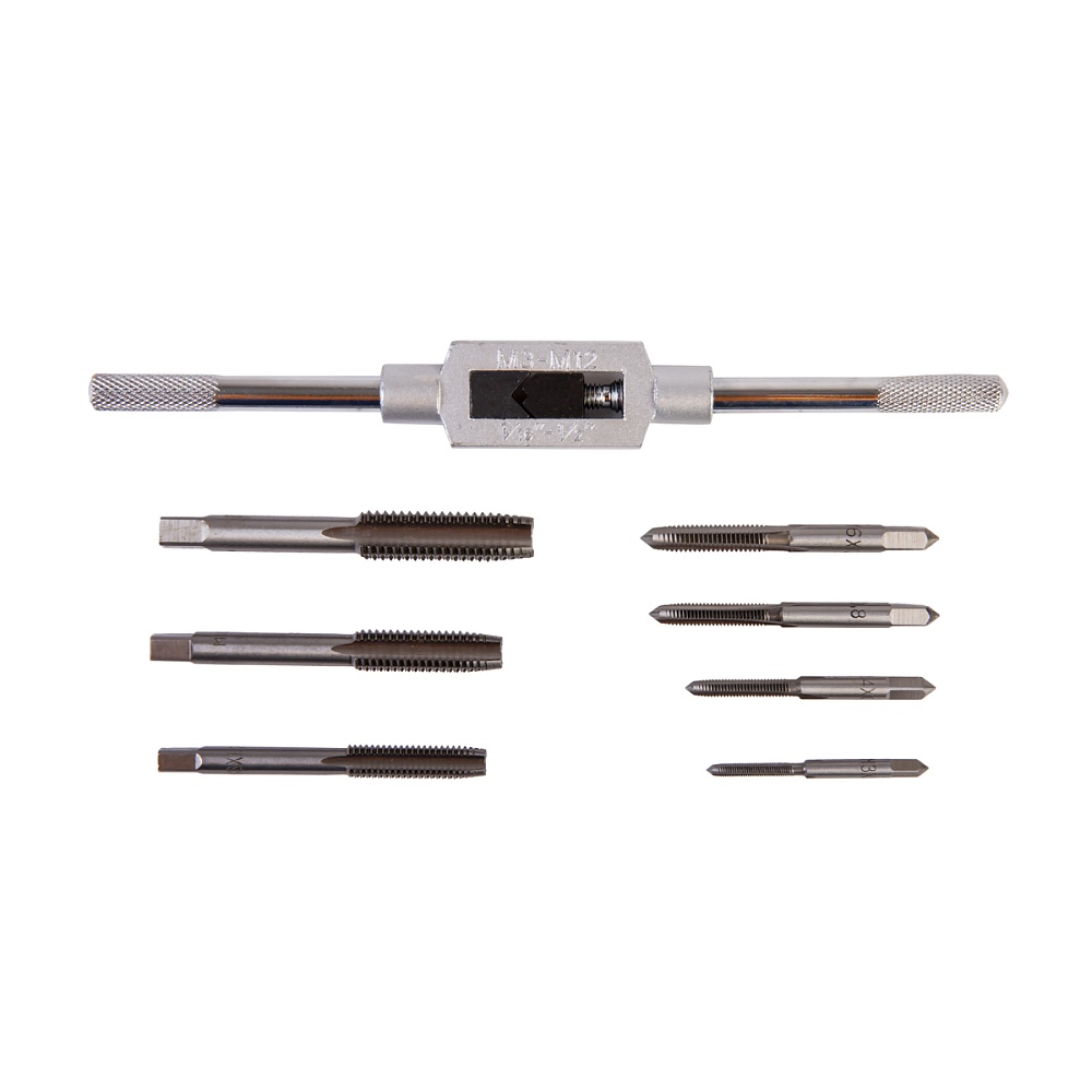 WDK-TS0312 Набор метчиков М3 - 12, 8 предметов, метрическая резьба Wiederkraft