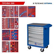 Набор инструментов 288 предметов, "ПРОФИ 288", в синей тележке МАСТАК 52-06288B